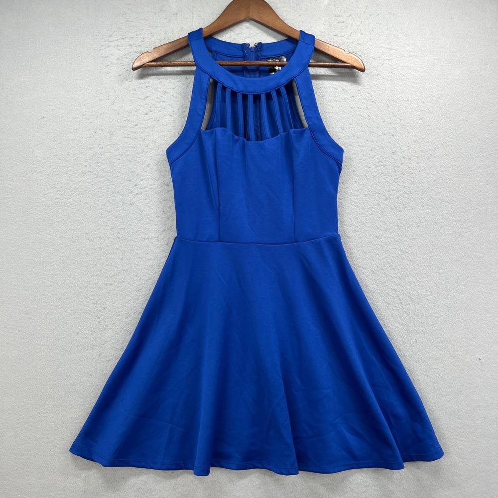 Trixxi Fit & Flare Mini Dress Women 5 Royal Blue Cut Out Cocktail Skater Party